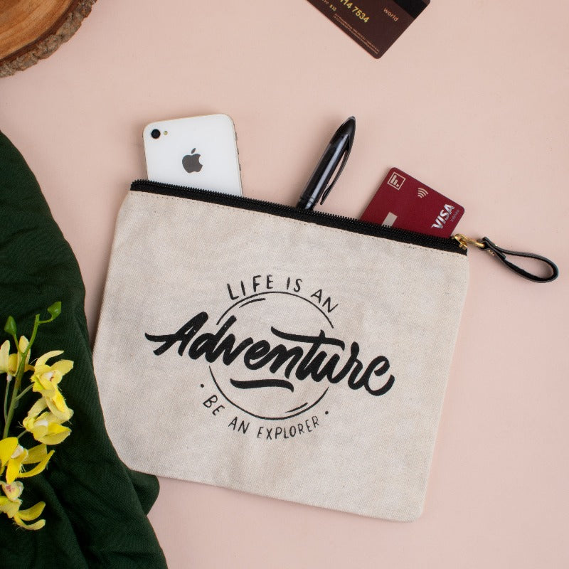Life Is An Adventure, Be An Explorer - Canvas Pouch