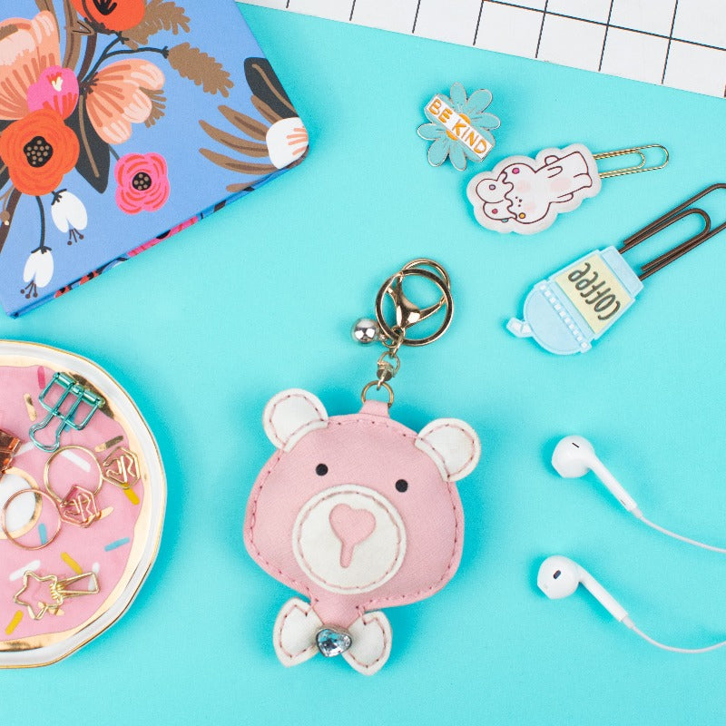 Pink Bear Charm Keychain