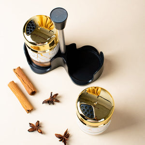 Stellar Golden Salt & Pepper Shaker Set & Stand Seasoning Containers The June Shop   