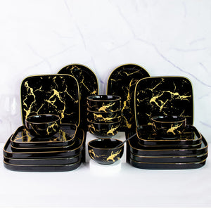 Gold On Black Marble Square 20 Pieces Dinnerware Dinner Sets June Trading   