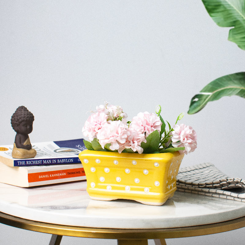 Small Rectangle Polka Dot Planter - Hand Painted Resin Pot Planters June Trading   
