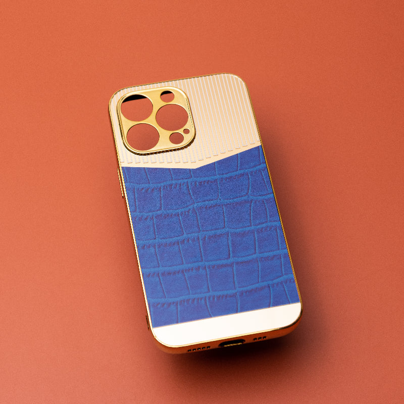 Golden Denim Blue Luxury Embossed Design iPhone Cover