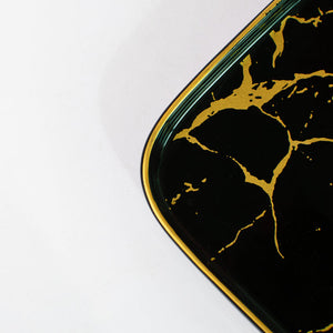 Gold On Black Marble Square Snack Plate (8 Inches) Starter Plates June Trading   