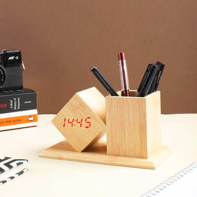 Dynamo Table Clock With Pen Stand Table Clocks The June Shop Sand Ivory  