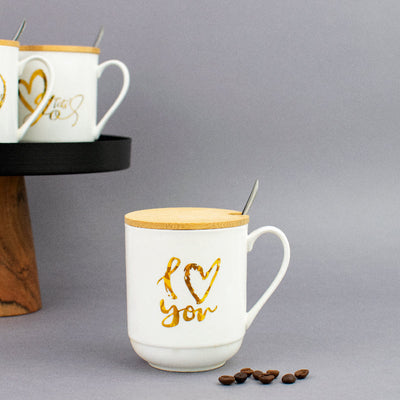 Express Your Love Ceramic Mug With Wooden Lid Coffee Mugs June Trading   