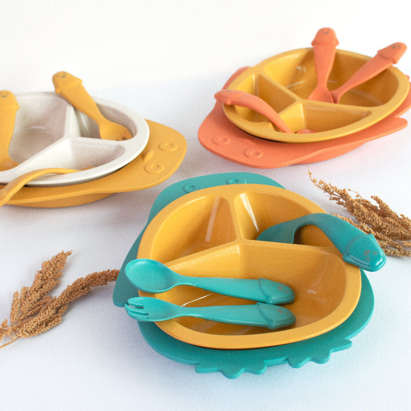 Kids Wheat Straw Lunch Plate & Cutlery Set Kids Tableware June Trading   