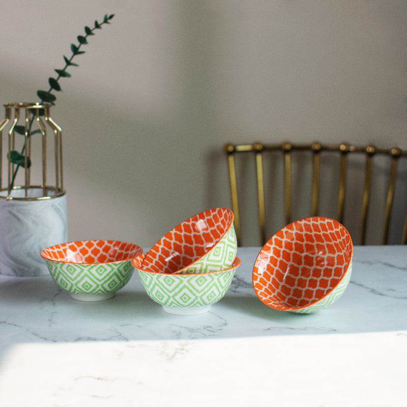 Sunset Orange Pattern Moroccan Bowl Bowls June Trading Set Of 4  