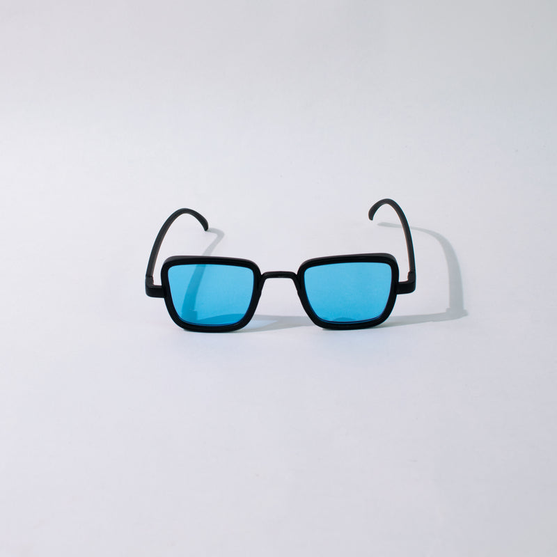 Retro Square Electric Blue Black Frame Sunglass Eyewear June Trading   