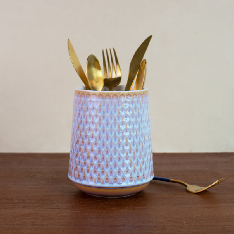 Honeycomb Pattern Cutlery Stand Cutlery Stand June Trading Blue-Tint Ivory  