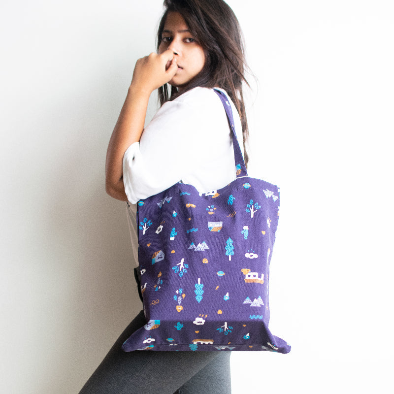 Chic Doodle Blue Tote Bag Tote Bag ERL   