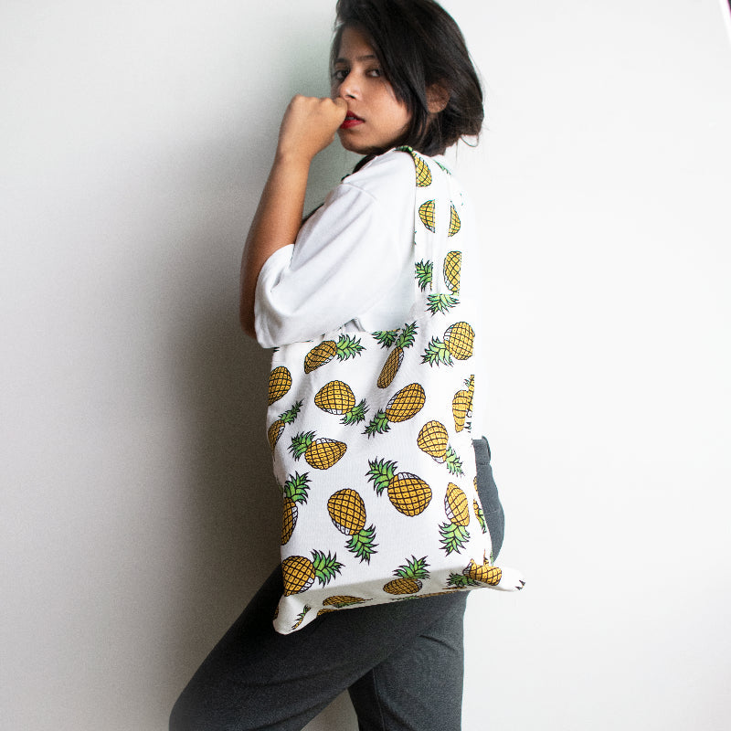 Pineapple White Tote Bag Tote Bag ERL   