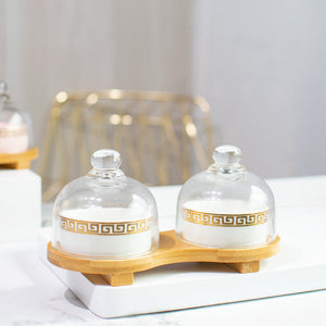 Round Ceramic Bowl With Glass Lid (Set of 2) Serving Platters June Trading Paper White  