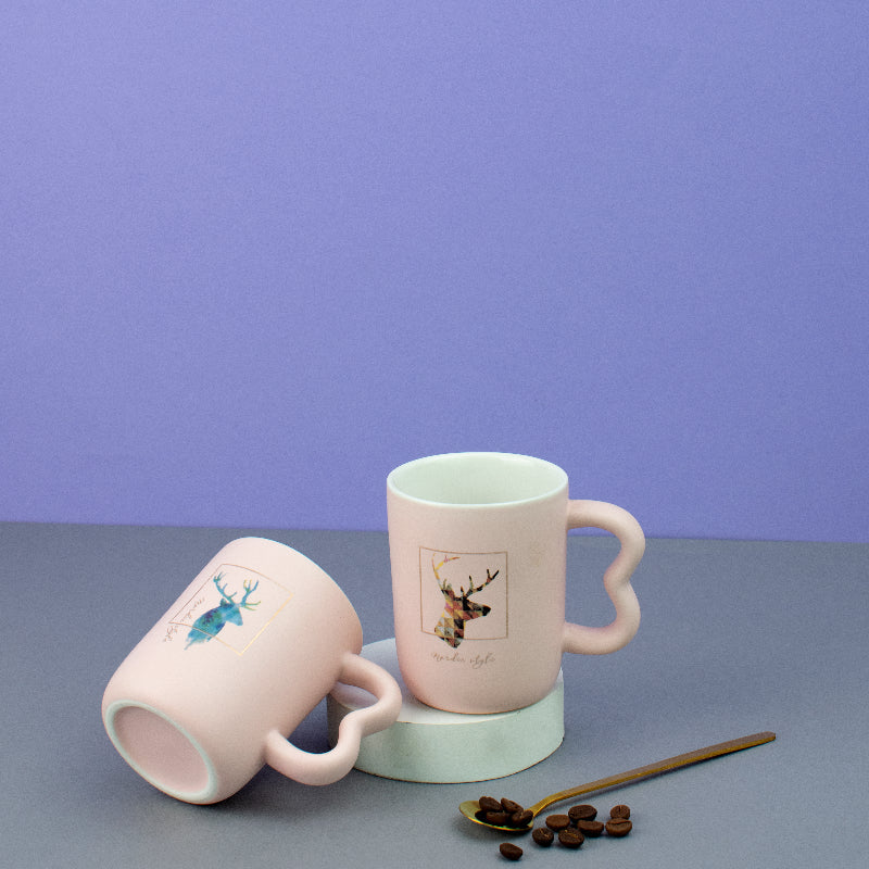 Reindeer Embellished Ceramic Coffee Mugs Coffee Mugs June Trading   