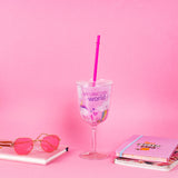 Unicorn Wine Glass with Straw Sippers June Trading Candy Pink  