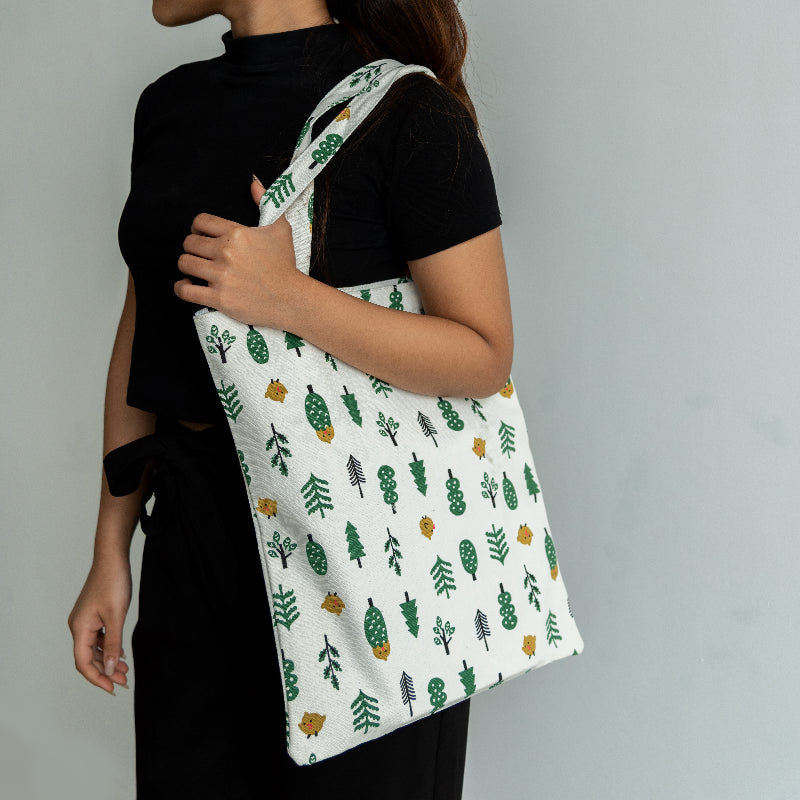 Tropical Print White Tote Bag