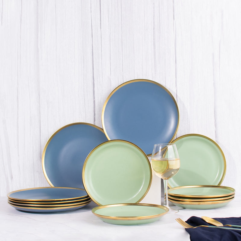 Ocean Blue Golden Edge 12 Pieces Serveware set Dinner Sets June Trading   