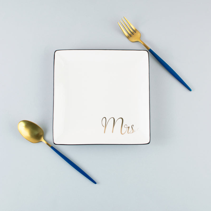 Mr. & Mrs. Ceramic Square Starter Plate Starter Plates June Trading Mrs.  