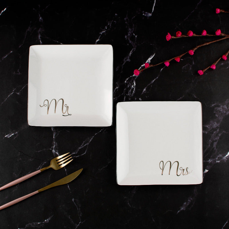 Mr. & Mrs. Ceramic Square Starter Plate