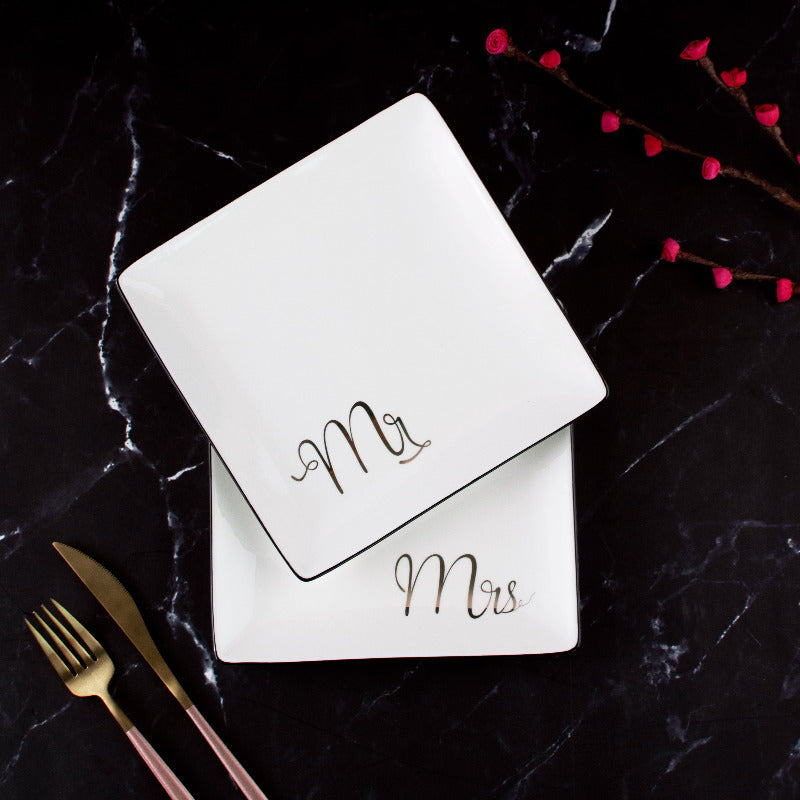 Mr. & Mrs. Ceramic Square Starter Plate