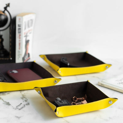 Set of 3 Lemon Elegant Leather Desk Organizer Tray Desk Organisers June Trading   