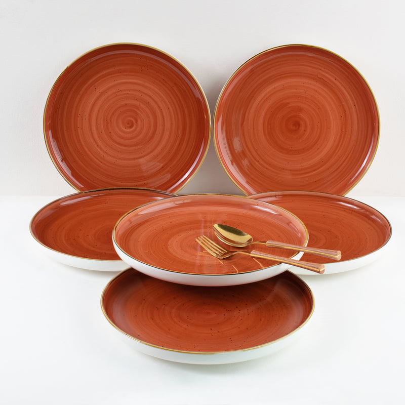 Gold Rimmed Dinner Plate Dinner Plates June Trading Rust Orange Set Of 6 
