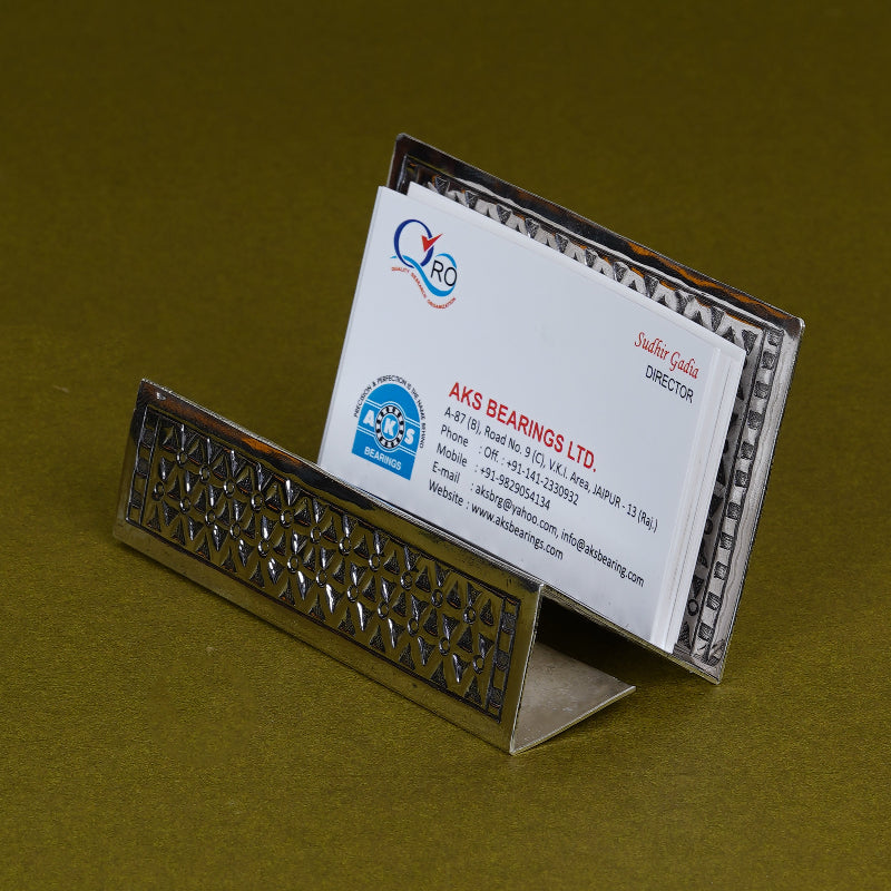 SABERA Silver Plated Geometrical Design Visiting Card Holder
