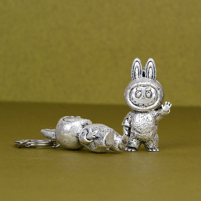 SABERA Elegant Labubu Silver-Plated 3D Keychain