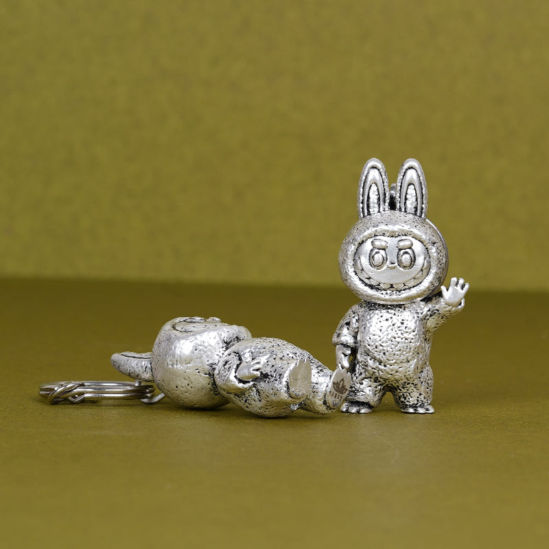 SABERA Elegant Labubu Silver-Plated 3D Keychain