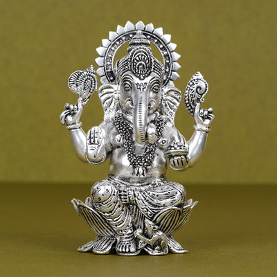 SABERA Divine Silver-Plated Ganesh Ji Idol on Lotus