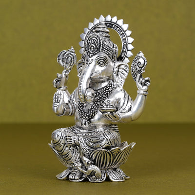SABERA Divine Silver-Plated Ganesh Ji Idol on Lotus