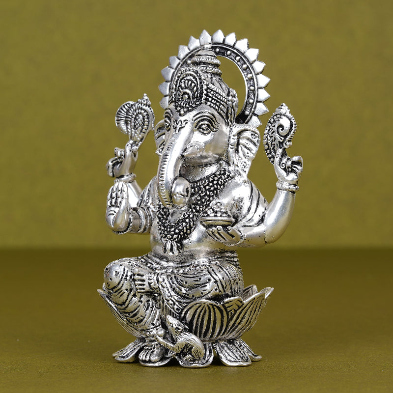 SABERA Divine Silver-Plated Ganesh Ji Idol on Lotus