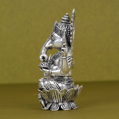 SABERA Divine Silver-Plated Ganesh Ji Idol on Lotus
