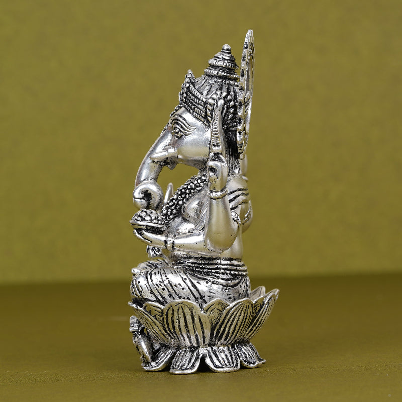 SABERA Divine Silver-Plated Ganesh Ji Idol on Lotus