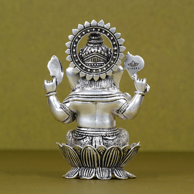 SABERA Divine Silver-Plated Ganesh Ji Idol on Lotus