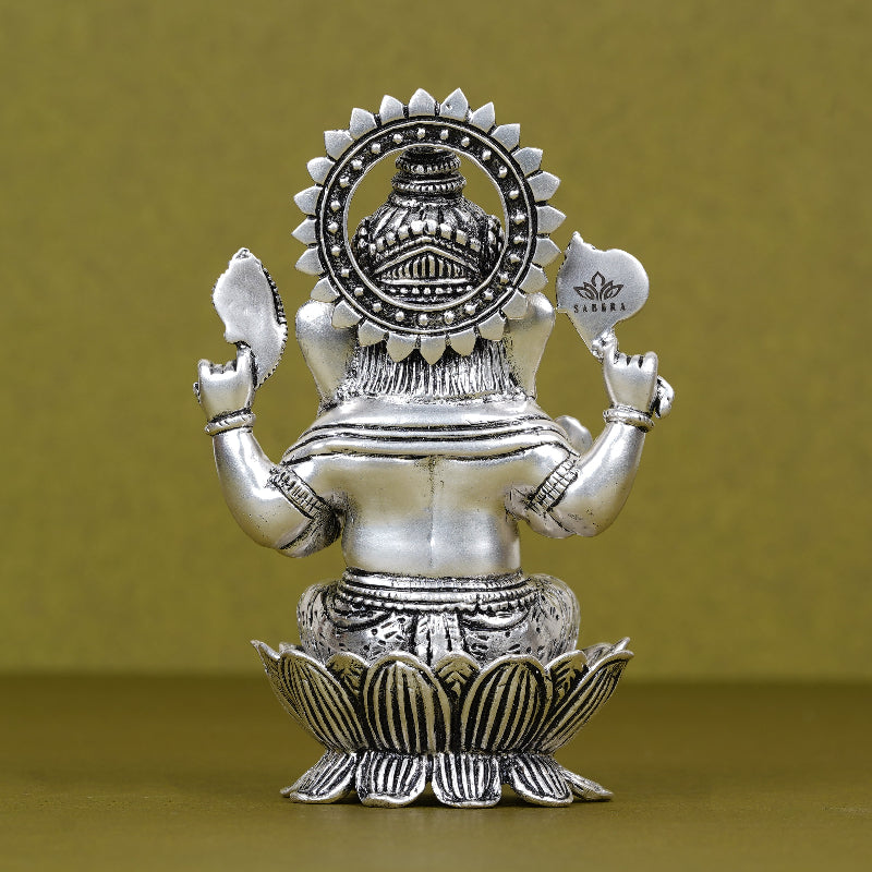 SABERA Divine Silver-Plated Ganesh Ji Idol on Lotus