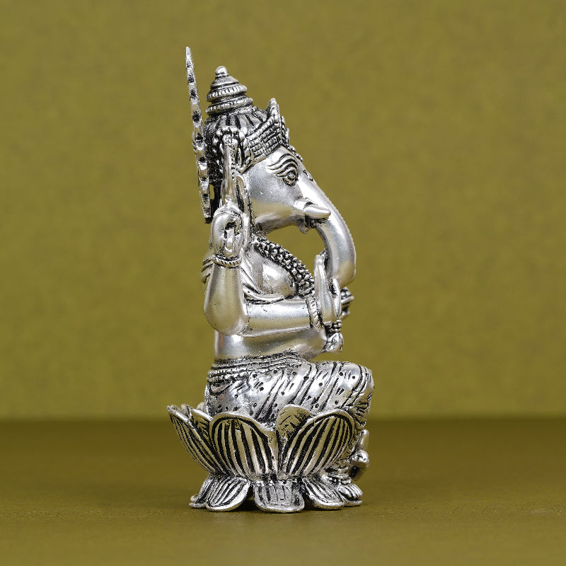 SABERA Divine Silver-Plated Ganesh Ji Idol on Lotus