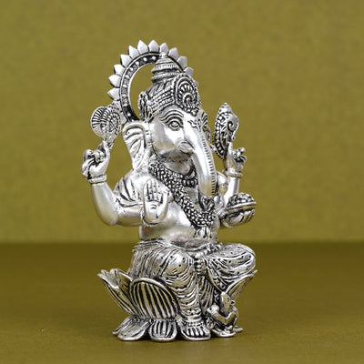SABERA Divine Silver-Plated Ganesh Ji Idol on Lotus