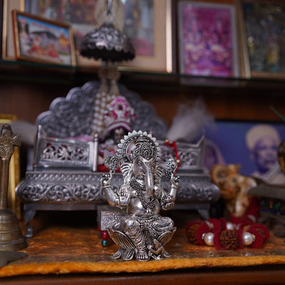SABERA Divine Silver-Plated Ganesh Ji Idol on Lotus