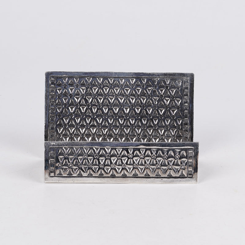 SABERA Silver Plated Geometrical Design Visiting Card Holder