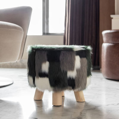 Monochrome Patchwork Faux Fur Ottoman Ottoman June Trading   