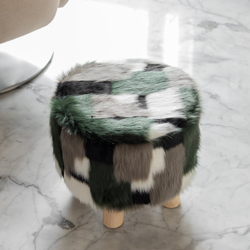 Monochrome Patchwork Faux Fur Ottoman Ottoman June Trading   