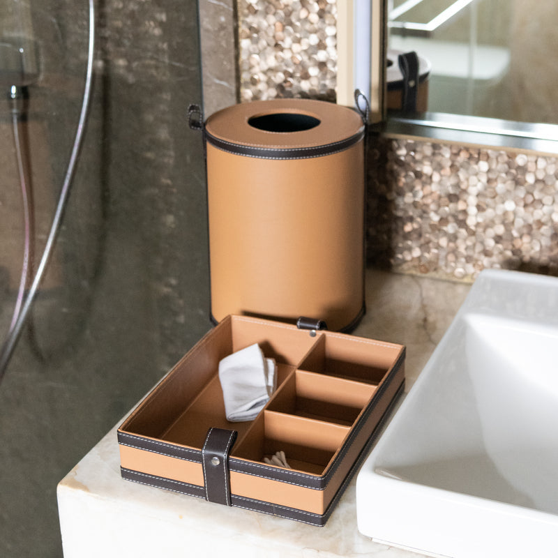 Caramel Brown Vegan Leather Storage Home Organizers Desk Organisers June Trading   