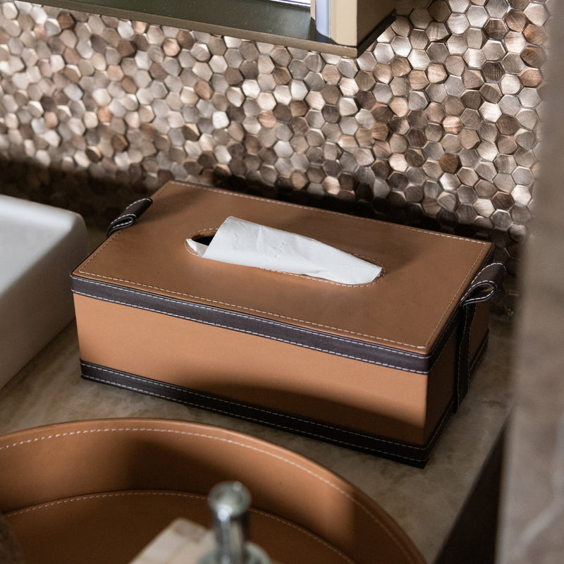 Caramel Brown Vegan Leather Storage Home Organizers Desk Organisers June Trading Tissue Box  