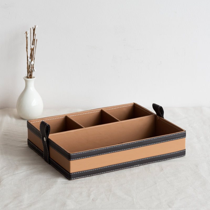 Caramel Brown Vegan Leather Storage Home Organizers Desk Organisers June Trading Desk Organizer  