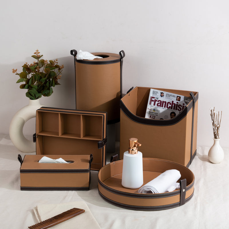 Caramel Brown Vegan Leather Storage Home Organizers