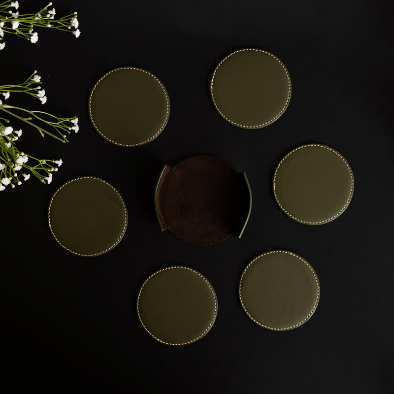 Set of 6 Leather Coasters With Holder Coasters June Trading   