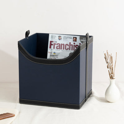 Midnight Blue Vegan Leather Storage Home Organizers Desk Organisers June Trading Magazine Holder  