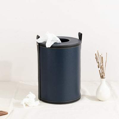 Midnight Blue Vegan Leather Storage Home Organizers Desk Organisers June Trading Desk Trash Bin  