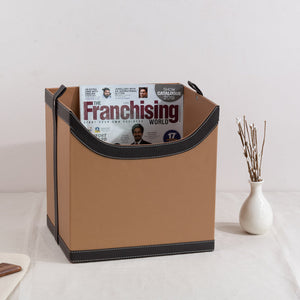 Caramel Brown Vegan Leather Storage Home Organizers Desk Organisers June Trading Magazine Holder  