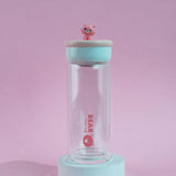 Teddy Ensembled On Top Transparent Glass Water Bottle Bottles June Trading Taffy Pink  